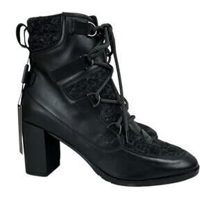 Napoleoni Heeled Leather Wool Boots Lace Up Black Made in Italy Sz EUR 40 US 9.5